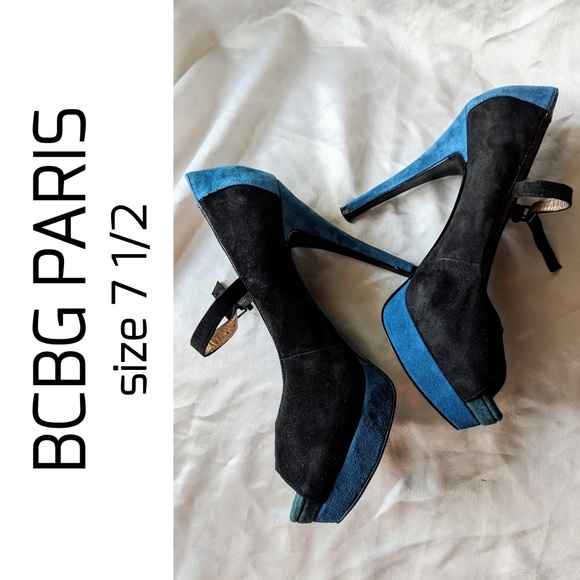 blue suede stilettos